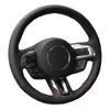 For Ford Mustang 2015-2019 Auto Car Styling Hand-stitched Black Genuine Leather Suede Car Steering Wheel Cover