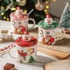 Ensembles de thé à café, tasse à gâteau en verre d'imitation de dessin animé mignon de noël, tasse cadeau