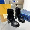 2023 Designer Paris Beaubourg Ankle Boots Leather Plain Toe Rubber Sole Office Elegant High Heel 1AABU3 1AAC1Z Combat Chunky Winter Martin Sneakers Size 35-42