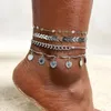 Anklets 1/2/3/4 Pcs Never Fade Anklet For Women Stainless Steel Star Cross Heart Charm Ankle Chain Snake Cuban Leg Jewelry