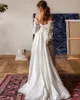 Modern Boho Off Shoulder Long Sleeve Wedding Dresses Appliqued Lace Summer Bohemian Beach Garden Sweetheart A Line Bridal Gowns With Button Covered Back 2023