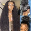 Brazilian 40 Inch Curly Lace Front Wigs 250 Density Deep Wave Lace Frontal Wig For Black Women Black/Brown /Blonde /Red/Blue Synthetic Wig