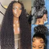 13x4 Rode kleur 180% krullend menselijk haarpruiken voor vrouwen 99J bordeaux transparante Deep Wave Lace frontale pruik synthetische