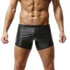 Shorts masculinos de couro falso esporte de ginásios brilhantes calças com roupas de fitness de bolso traseiro