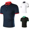 Polos pour hommes chemise 2022 été couleur unie décolleté manchette rayure couture décontracté à manches courtes hommes vêtements