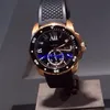 New Mens Watces Automatic 6 Diver Two Two Rose Gold Rubber Strap Caliber Diver's Watch Mechanical Menwatches XXX282I