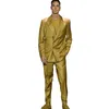 Costumes pour hommes Gold Men Suit fait sur mesure 2 pièces sur mesure sur mesure du blazer satiné à poitrine double pantalon de travail