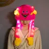 Glowing Bear Monster Hat Led Flashing Ears Moving Jumping Plush Cap Kids Adults Funny Animal Pop Up Dress Up Ear Muff Winter Holiday Warm Wearing