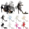 2022 Luxurys Designers Pumps sandals high heels 8 10 12 cm Latte Asymmetric Grosgrain Mesh Fascinator Bows Black Latte Fuchsia siz265i