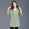 Women's Trench Coats Women Jacket 2022 Autumn Thin Hooded Windbreaker Ladies Causal Zipper Basic Female Loose Coat Plus Size 6XL P523