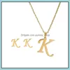 Earrings Necklace 26 Letter Necklaces With Earring Set Stainless Steel Gold Choker Initial Pendant Women Alphabet Chains Jewelry D Otlao