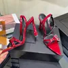 L'ultima moda Donna Sandali con fibbia 10CM Tacchi alti di lusso Pelle verniciata Abito con cinturino alla caviglia rosso Scarpe da sposa firmate estate Scarpe da cena 35-43 con scatola