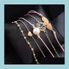 Urok bransolety bohemian 5pcs/set liście serce miłosne Lotos Pearl Bransoletę Łańcuch Bransoletki Zestaw Mtilayer Kobiet mody Gold Jewelry Holesa Otjlt