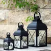 Świece Nordic Black Metal Candlestick Glass Lantern Wind Dowód romantyczny geometryczny Candelabros Domowa dekoracja ślubna