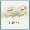 Stud 12 Constellations Metal Diamonds Earrings Sier Gold Zodiac Sign Earring Jewelry With Gift Card Drop Delivery Otihm