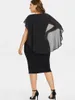 Kvinnor Chiffon Plus Size-klänningar Ruffle Flatters Cape Sleeve BodyCon Party Pencil Midi Dress XL-5XL