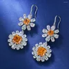 Dangle Earrings Flower Topaz Diamond Earring Original 925 Sterling Silver Jewelry Party Wedding Drop For Women Charm Bijou