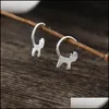 Dangle Lustre 925 Sterling Sier Mignon Boucle D'oreille Créatif Longue Queue Accrocher Chat Boucles D'oreilles Animal Jewlery Pour Femme Drop Delivery Jewelr Otnsh