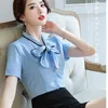 Women's Polos White Business Shirt Women's Summer Slim Bow Short Sleeve Overalls Top