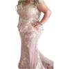 Plus Size Mother Of The Bride Dresses Slim Fit V-Neck Mermaid Lace Wedding Party Gowns Sweep Train Short Sleeves Pearls Beaded Appliqued Long Prom Evening Dress 2023