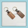 Keychains Lanyards Personalized Leather Keychain Pendant Beech Wood Carving Lage Decoration Key Ring Diy Fathers Day Gift Drop Del Otboa