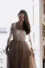 Champagne Princess A-Line Wedding Dresses Sequined Court Train Glitter Lace Up Back Backs Open Back Bridal Clow with Sleeve Warp