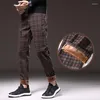 Men's Pants 2022 Winter Men's Plaid Warm Fleece Liner High Quality Cotton Elegant Social Trendy Slim Fit Business Casual Trousers