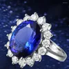 Fedi nuziali Ociki colore argento Cubic Zirconia CZ cristallo blu fidanzamento per donne ragazze regalo gioielli di moda