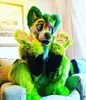 Disfraz de mascota zorro Husky de pelo medio largo verde, traje de actividades a gran escala para caminar en Halloween, juego de rol