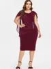 Kvinnor Chiffon Plus Size-klänningar Ruffle Flatters Cape Sleeve BodyCon Party Pencil Midi Dress XL-5XL