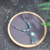 Vintage Bohemia Ethnic Geometric Blue Stone Leaf Necklaces For Women Long Tassel Chain Necklace For Tibetan Jewelry