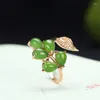 Cluster Rings Selling Natural Hand-carved Jade Silve Inlaid Adjustable Jasper Leaves Ring Fashion Jewelry Men Women Luck Gifts