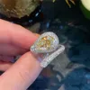 Luxus Einstellbare Größe Silber Farbe Schmuck Gelb Waterdrop Zirkon Ring für Frauen Ringe Hochzeit Prom Zubehör Vorschlag Geschenke