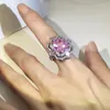 Cluster Ringe Luxus Farbige Blumenmädchen Herz Rosa Volldiamant Paar Ring Für Frauen Durchbrochene Geometrische Valentinstag Geschenk2024