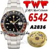 TWF tw6542 Vintage GMT A2836 Automatik-Herrenuhr, 38 mm Coca-Cola-Lünette, schwarzes Zifferblatt, Kalender, Oystersteel-Edelstahlarmband, Super Edition-Ewigkeitsuhren