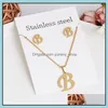 Earrings Necklace 26 Letter Necklaces With Earring Set Stainless Steel Gold Choker Initial Pendant Women Alphabet Chains Jewelry D Otlao