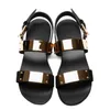 Gloednieuwe US ​​6-12 45 46 MANNEN Echt lederen gladiator Sandalen metalen klinknagel plat stringeren Roman Summer Beach Sandals Man Punk Slides S302Y