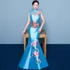 Etniska kläder kinesiska brudens bröllop cheongsam salut klänning lång broderi stil kvinnor brud bankett kväll qipao