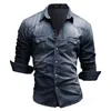 Chemises décontractées pour hommes Printemps Automne Hommes à manches longues Cowboy Chemise Hommes Élégant Wash Slim Fit Tops Mâle Coton Jeans Vêtements de haute qualité