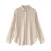 Blouses pour femmes Femmes douces Stripe POLO Collier à manches longues Blouse Bouton Lâche Casual Tops Coréen Été Crème Solaire Mince Chemise En Mousseline De Soie