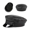 Berets Fashion Women Sheepskin Leather Army Cap Military Hat Beret Sboy Outdoor