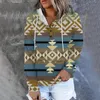 Camisolas femininas outono feminino e inverno Casaco Western Ethnic Print Sweater Blank Sweatshirts Mulheres Zip Front Capuz