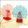 Cartes de voeux Anniversaire 3D Threensional Card Ferris Wheel Creative Handmade Cadeau Enfants Bénédiction Papier Sculpture Carte postale Drop Deli Otdit