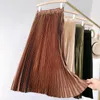 Skirts 2022 Summer Women Pleated Long Skirt Vintage High Waisted A Line Satin Women's Korean Style Casual Solid Color L663