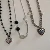 Chains 2022 Kpop Vintage Letter Heart Butterfly Pendant Black Bead Chain Necklace For Women Y2k Jewlery Goth Punk Accessories