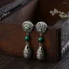 Dingle ￶rh￤ngen fnj peacock peony 925 silver ren original s925 sterling drop ￶rh￤nge f￶r kvinnor smycken malachite