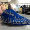 Royal Blue Princess Quinceanera Dresses V Neck Prom Gowns Dreaming Floral Flower Straps Pärled Corset Back Sweet 15 16 Dress
