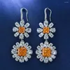 Dangle Earrings Flower Topaz Diamond Earring Original 925 Sterling Silver Jewelry Party Wedding Drop For Women Charm Bijou