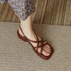 Summer Women 2024 Sandaler Solid Retro Weave Square Toe Low Thick Heel Lady Slippers Fashion Leisure Mysiga kortfattade Slip-On-skor 48839 82135 43922 50283