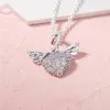 925 Sterling Silver Clear Pave Heart Angel Wings Charm Pendant ketting Past in Europese Pandora -stijl sieraden ketting